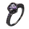 Big Heart Amethyst Zircon Ring Elegant Black Gold Filled CZ