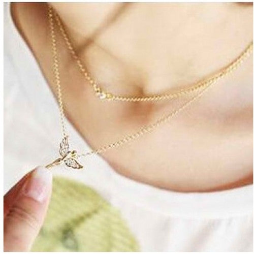 Chain Rhinestone Angel Wings Necklace - High Quality Gold-plated